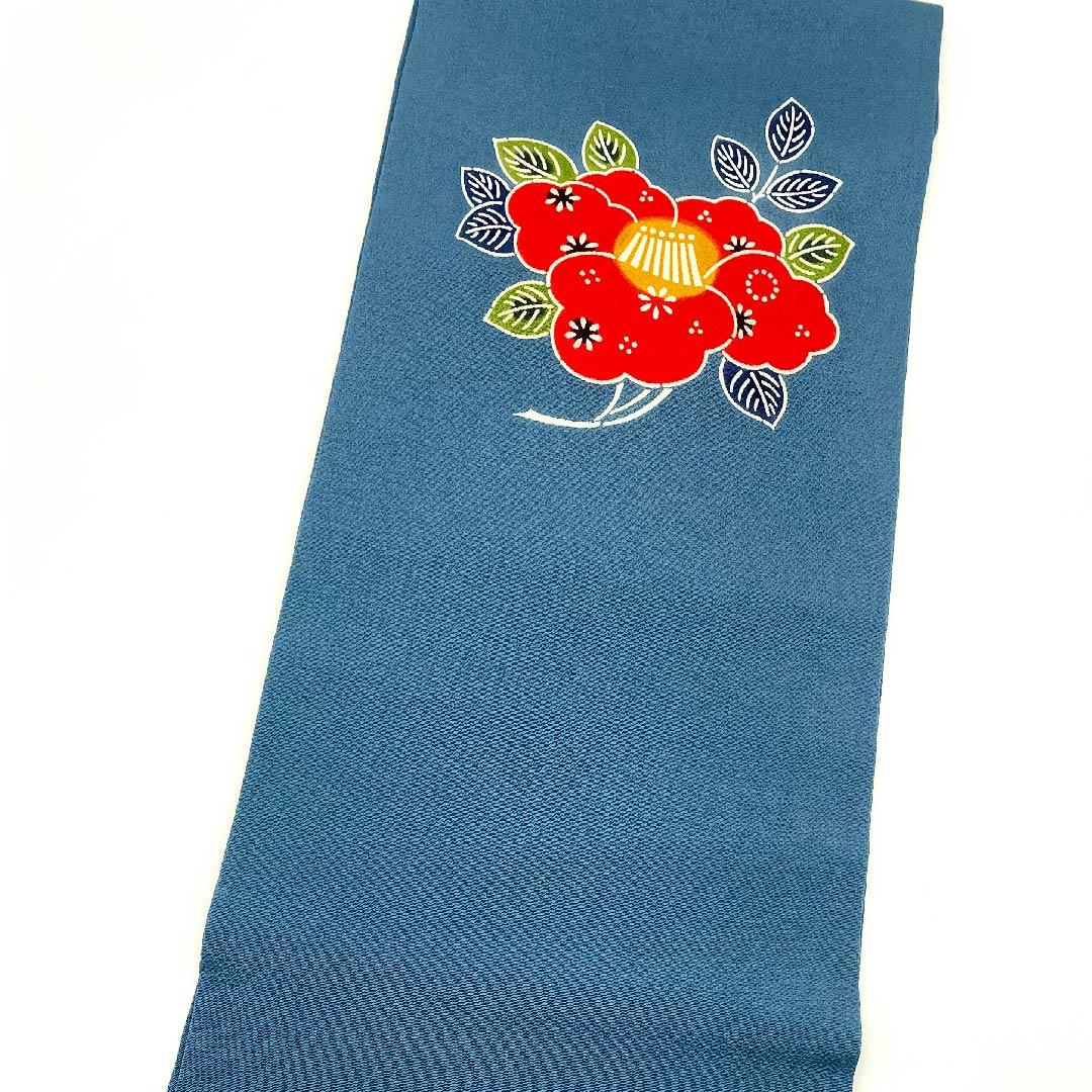 名古屋帯 納戸色 京紅型 栗山工房 椿 帯丈362cm 正絹 Sランク ポイント柄 カジュアル 青系 1124005272317 名古屋仕立て