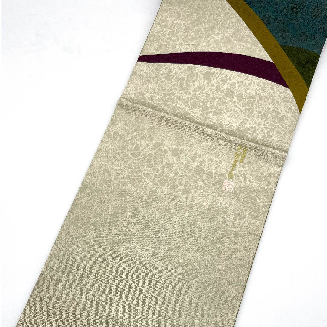 袋帯 卯の花色(うのはないろ) 人間国宝 中村勇二郎 伊勢型 切嵌 帯丈450cm 正絹 Aランク 六通 セミフォーマル クリーム系 1123006903315