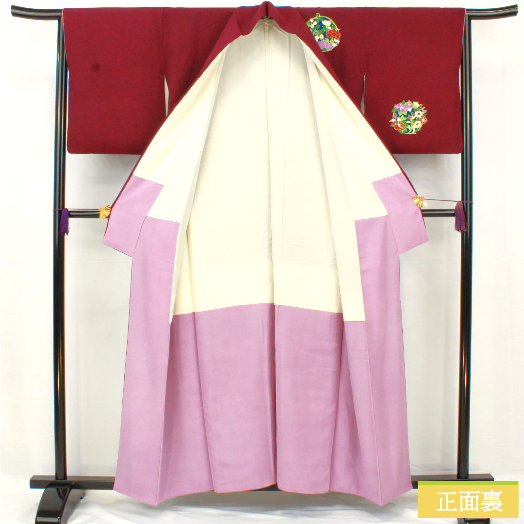 Homongi, pure silk, lined, length 158.5cm, sleeve length 64.5cm, light purple, Kyoto Yuzen, chrysanthemum, iris, crepe, A rank, purple, 1112005173320