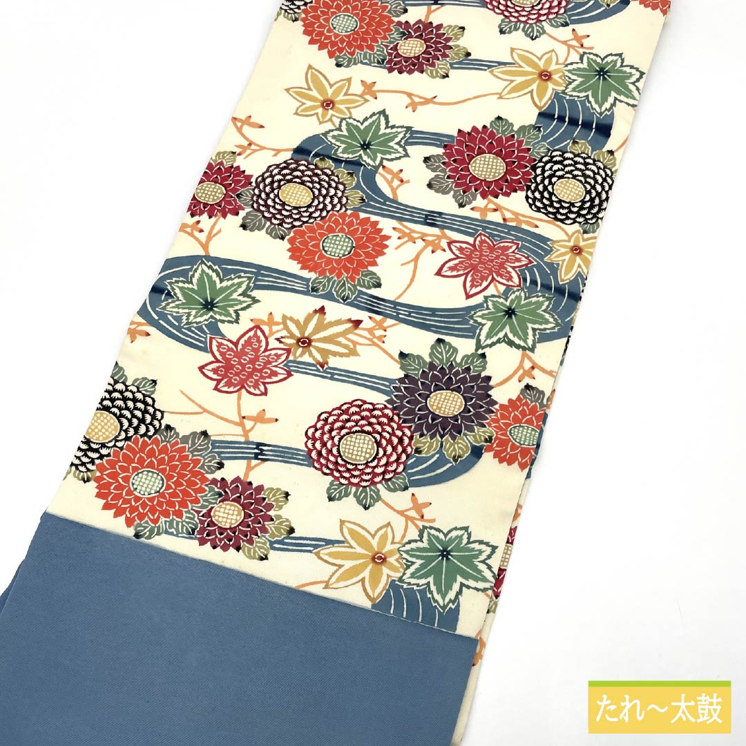 名古屋帯 生成り色(きなりいろ) 京紅型 紅型調模様 流水 帯丈338cm 正絹 Sランク 六通 カジュアル クリーム系 1124007262315 名古屋仕立て