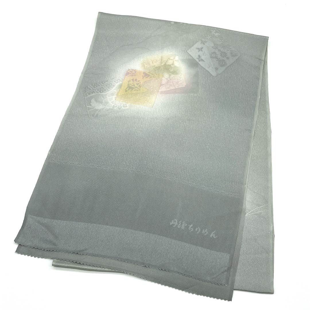 帯揚げ 正絹 Sランク セミフォーマル 深川鼠色(ふかがわねずいろ) 丹後ちりめん 色紙取り 長さ約184cm 幅約31cm グレー系 1136002832922