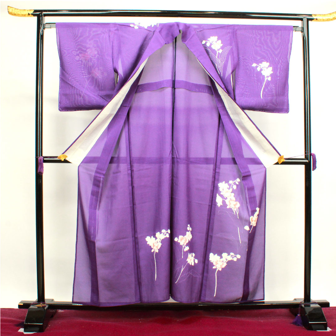 夏物 正絹 訪問着 身丈157.5cm 裄丈64.5cm 菫色(すみれいろ) 抽象花 しつけ糸付き 未使用品 絽 Sランク 紫系 1132000472320