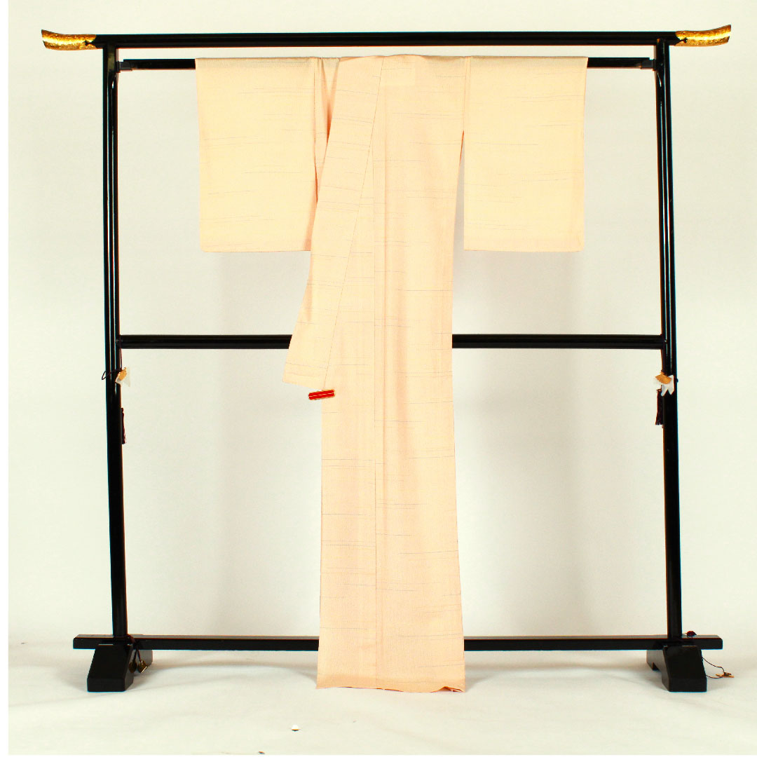 紬 身丈173cm 裄丈63cm 幾何学模様 正絹 Sランク 単衣 朱系 1116001062516