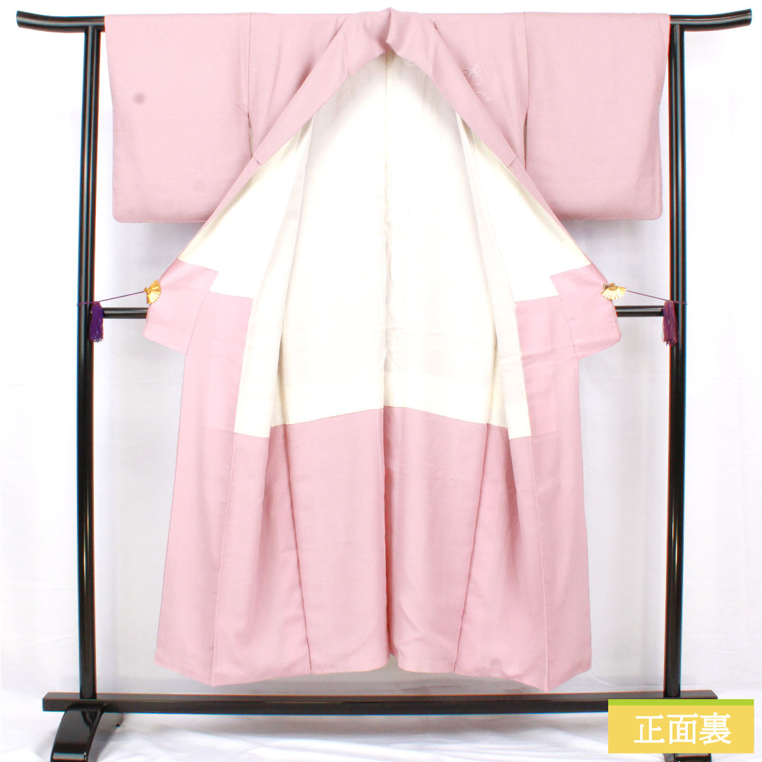 訪問着 正絹 袷 身丈149cm 裄丈62cm 薄藤色(うすふじいろ) 汕頭刺繡 蘇州刺繡 一つ紋 中陰五三桐 Sランク 紫系 1112005112120