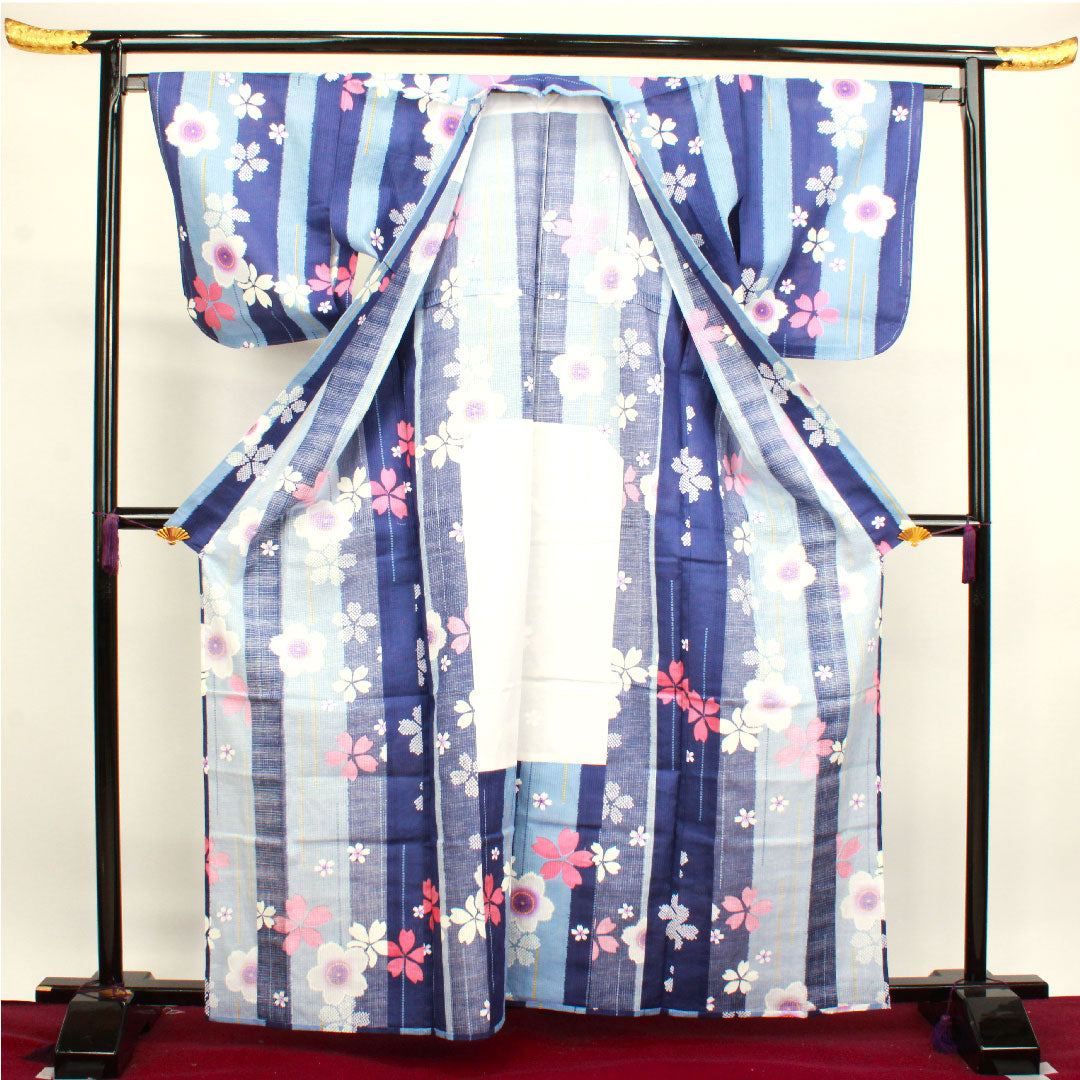 浴衣 しつけ糸付き 未使用品 桜 木綿 Sランク 単衣 身丈164cm 裄丈66cm グラデーション系 1118002892499