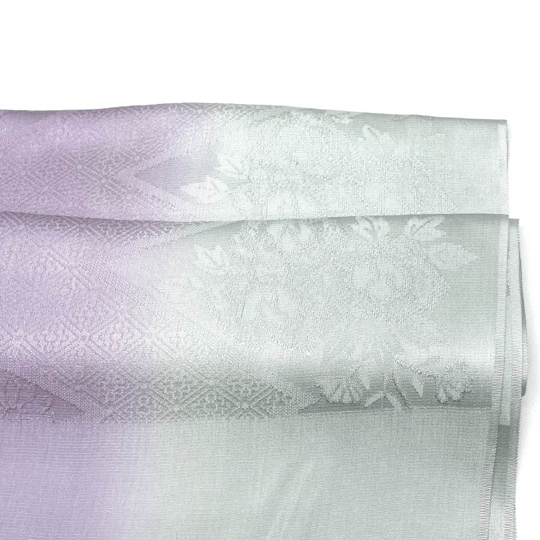 Obiage silk S rank semi-formal pale purple, celadon, floral, bicolor, length approx. 176cm, width approx. 29cm, gradient 1136004142999