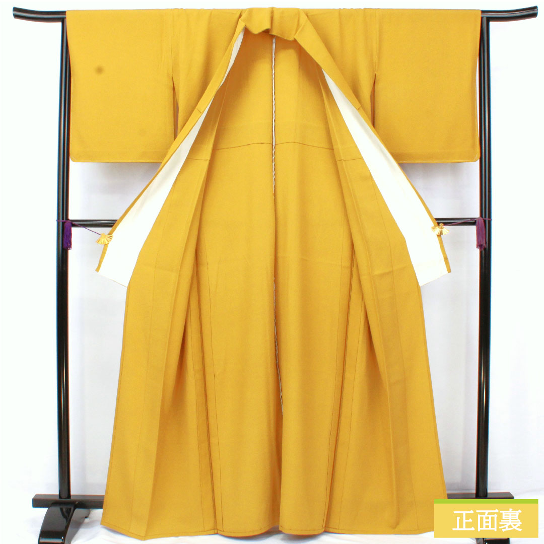 Plain color, pure silk, length 164cm, sleeve length 64.5cm, ochre color, plain color, one crest, bellflower, single layer, A rank, yellow, 1114002083423