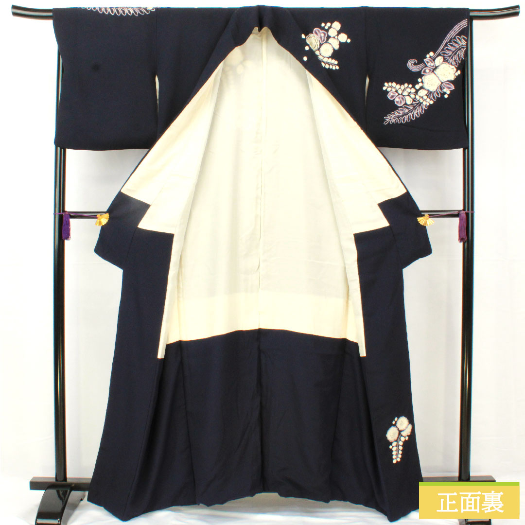 訪問着 正絹 袷 身丈158cm 裄丈67cm 青褐色(あおかちいろ) 辻ヶ花 部分絞り Aランク 紺系 1112005163318