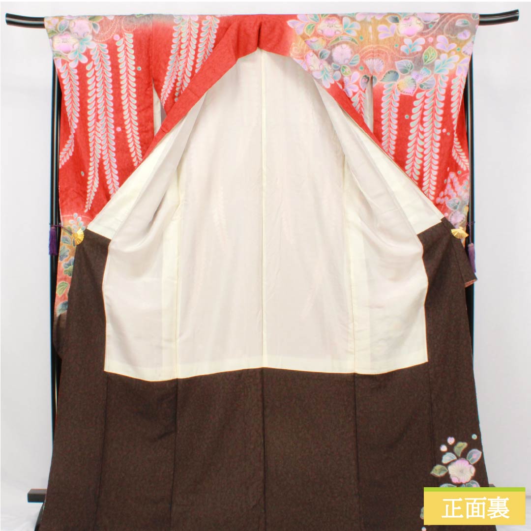 振袖 正絹 Sランク 身丈178cm 裄丈69cm 袷 濃紅葉色(こいもみじいろ) 銀通し 絞り 辻ヶ花 作家物 赤系 1113002712812