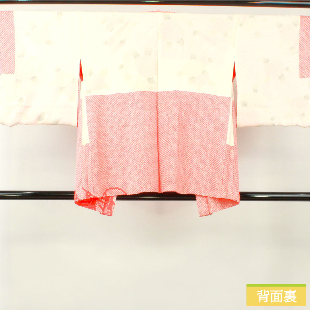 羽織 正絹 身丈78cm 裄丈66cm 紅緋色(べにひいろ) 総絞り 葉っぱ模様 しつけ糸付き Sランク 袷 赤系 1117001092912