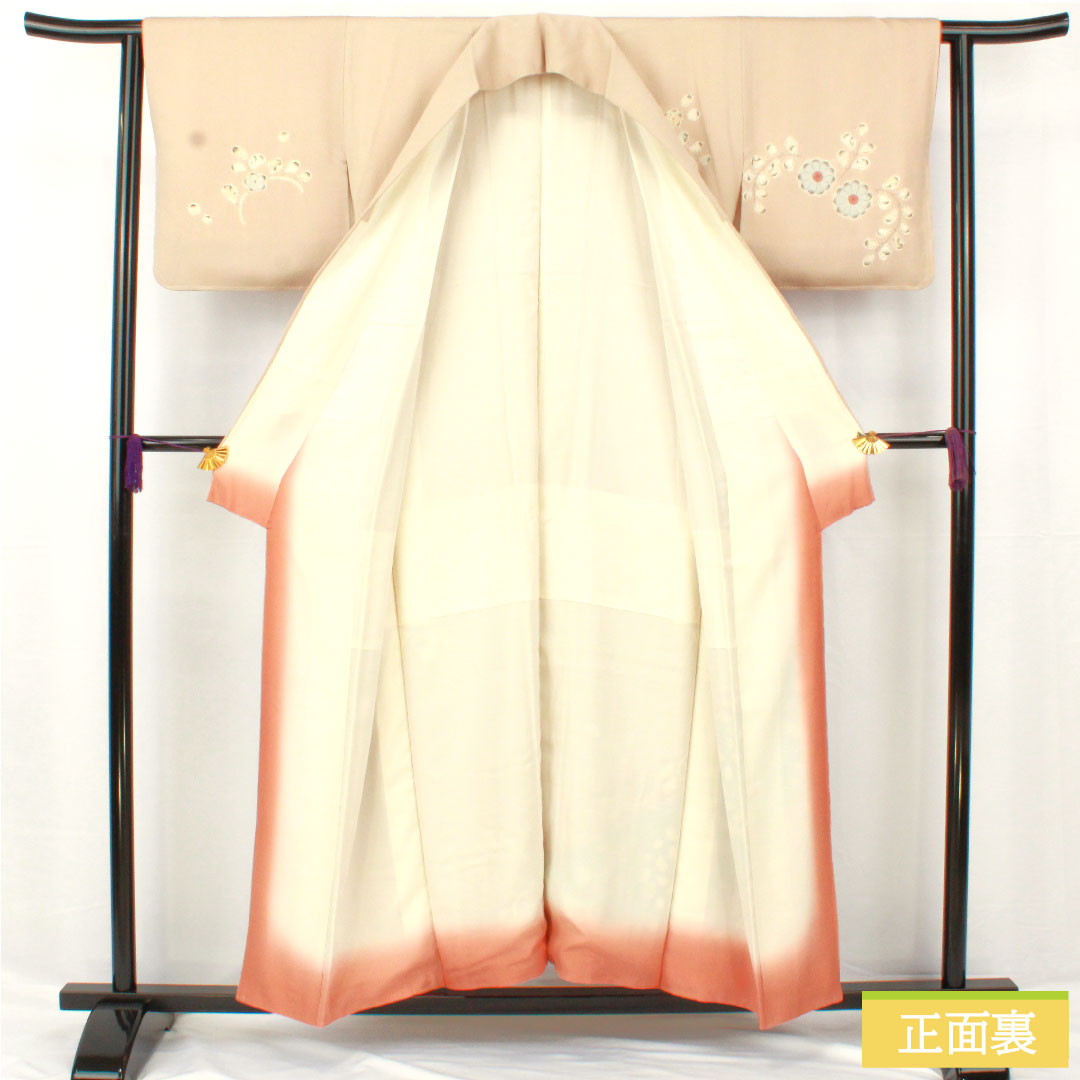 訪問着 正絹 袷 身丈152cm 裄丈61.5cm 薄香色(うすこういろ) 辻ヶ花 しつけ糸付き Sランク ベージュ系 1112006012225