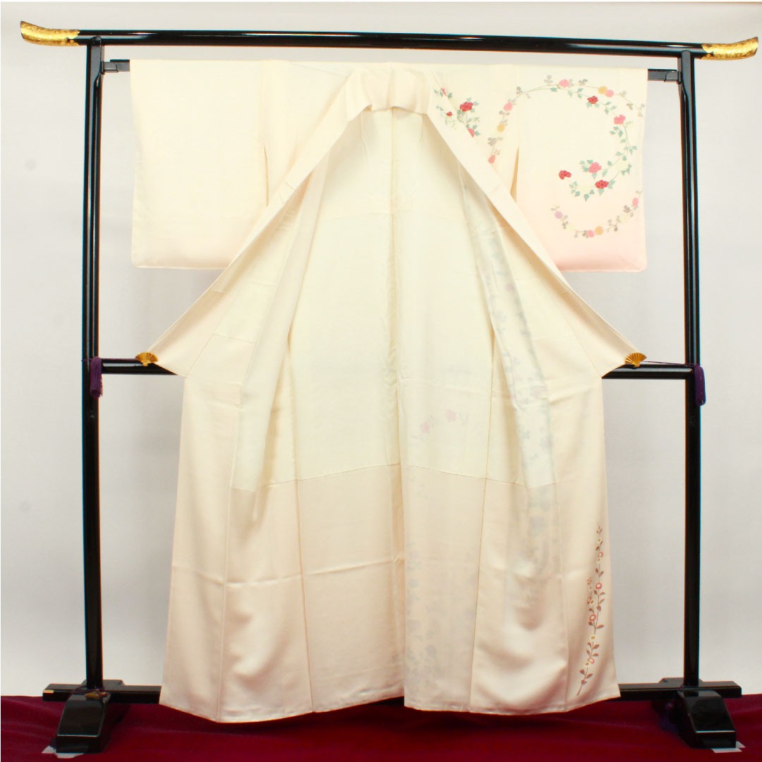 訪問着 正絹 袷 身丈159.5cm 裄丈63cm 薄桜色 京友禅 草花模様 しつけ糸付き 未使用品 Sランク ピンク系 1112003142313