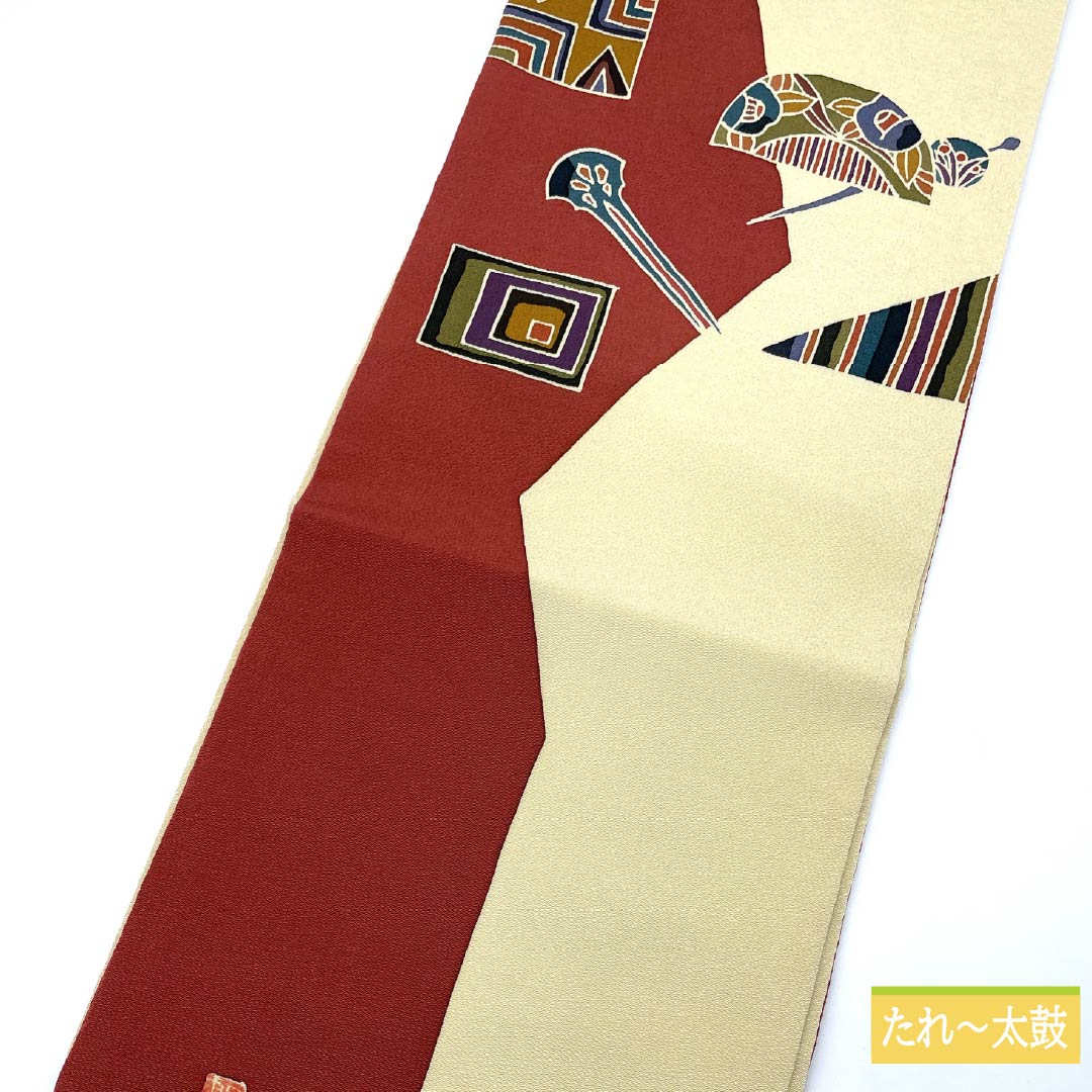 名古屋帯 生成り色(きなりいろ) 京紅型 かんざし ちりめん地 帯丈380cm 正絹 Sランク ポイント柄 カジュアル クリーム系 1124006662415 名古屋仕立て