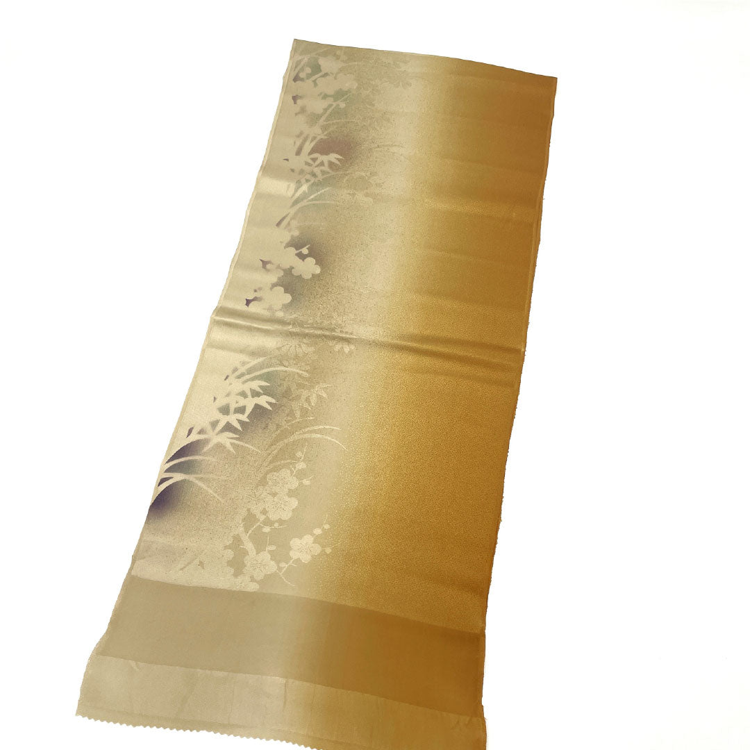 帯揚げ 正絹 Sランク セミフォーマル 琥珀色(こはくいろ) 古典柄 植物模様 長さ約140cm 幅約30cm 茶系 1136001642914