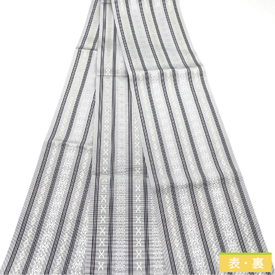 【未仕立】半幅帯 正絹 NEWランク 薄鼠色(うすねずいろ) 本場筑前博多織 献上柄 独鈷 孝行縞 華皿 帯丈380cm グレー系 1125001871322