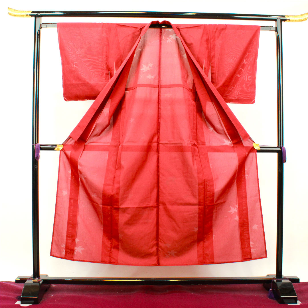 Summer item, pure silk, plain color, length 151.5cm, sleeve length 62cm, crimson, maple leaves, gauze, S rank, red, 1132001252212