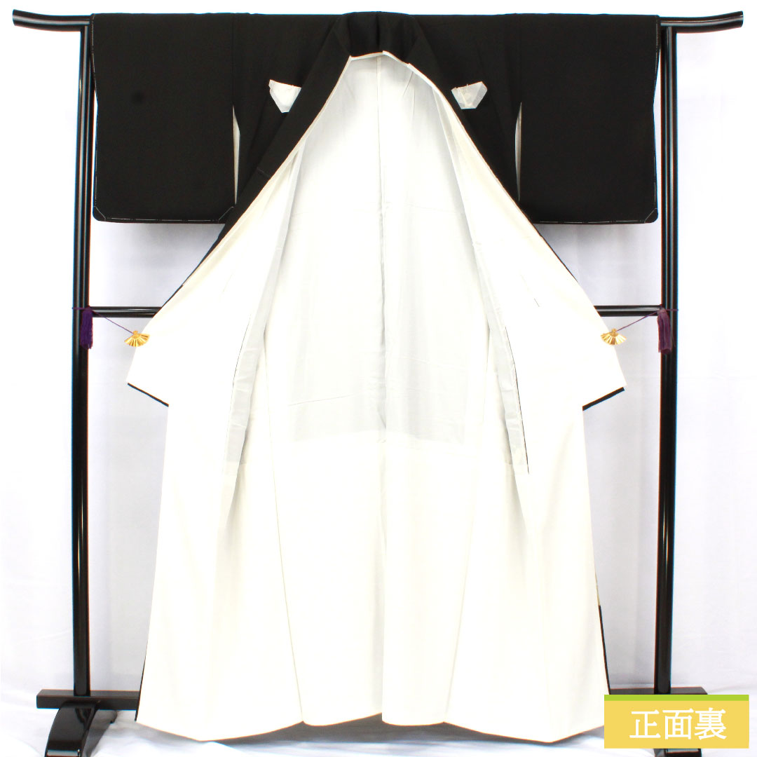 Black formal kimono, pure silk, length 158.5cm, sleeve length 62cm, lined, Kyo Kaga Yuzen, floral pattern, artist's work, five crests, flower diamond, A rank, black, 1111001673310