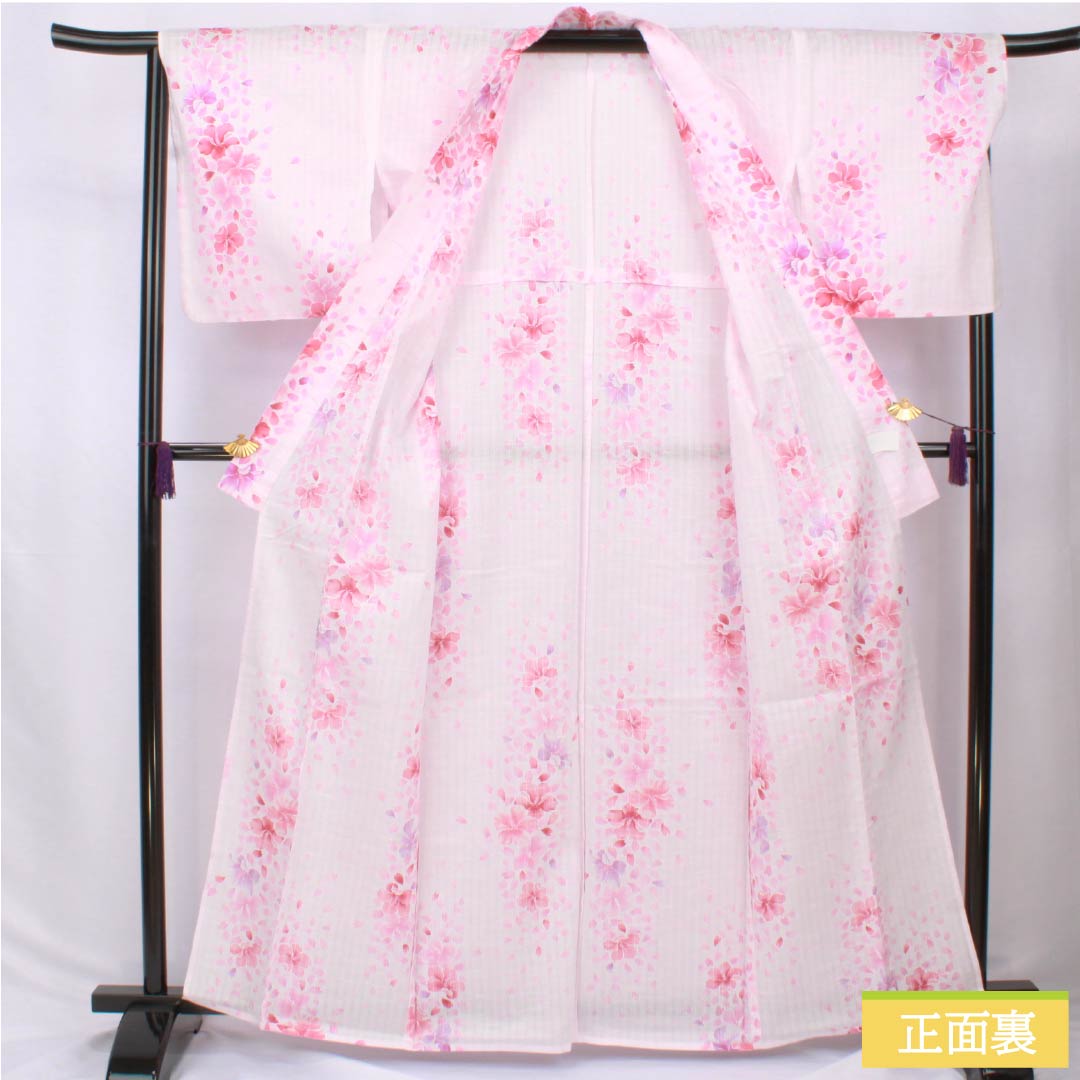 浴衣 木綿 身丈164cm 裄丈66cm Aランク 単衣 ピンク系 桜色(さくらいろ) 洋花 ラメ 1118006213413