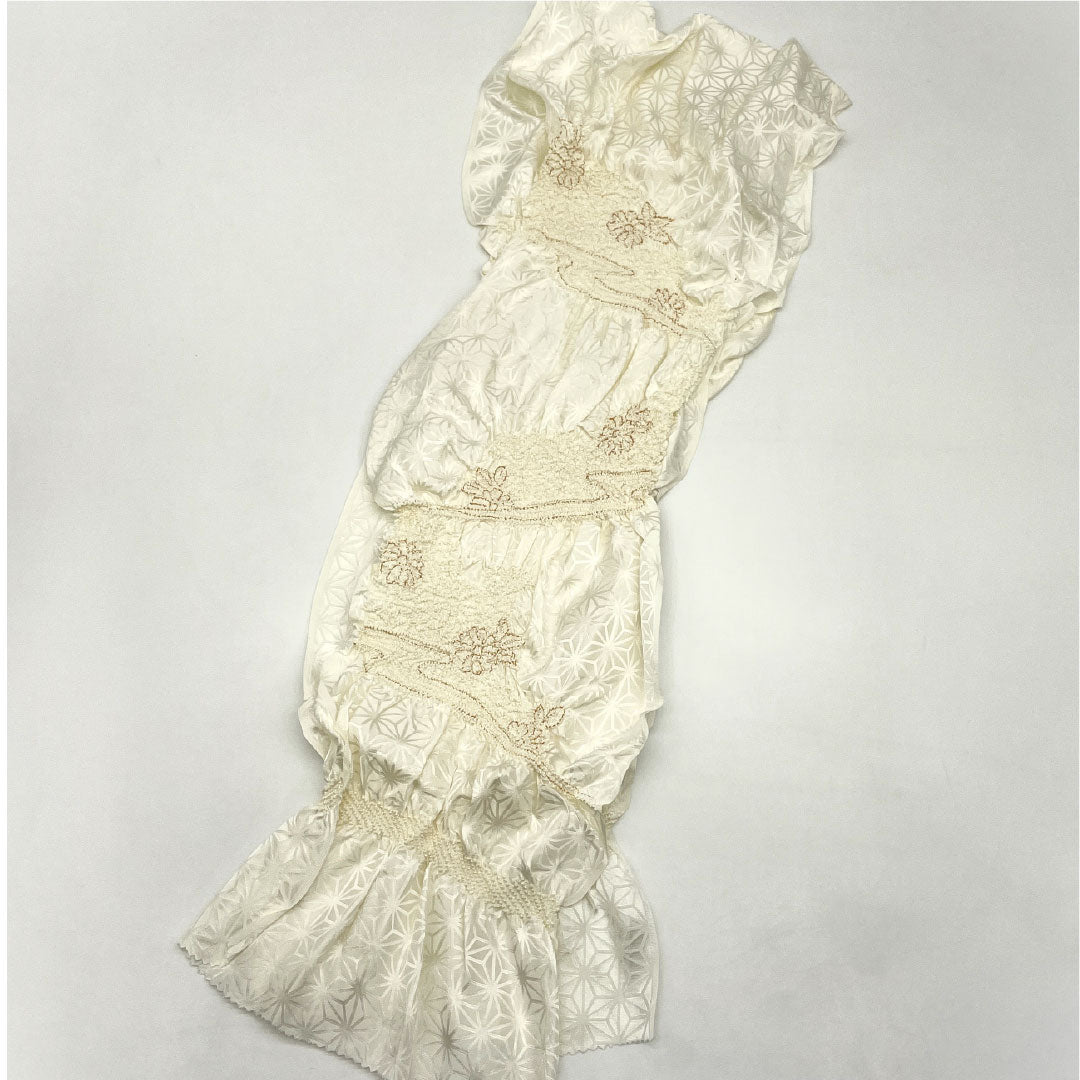 (新古品) 帯締め・帯揚げセット 正絹 NEWランク 白色(しろいろ) 古典柄 流水 花 長さ約156cm 幅約1.4cm フォーマル 白系 1141000481311