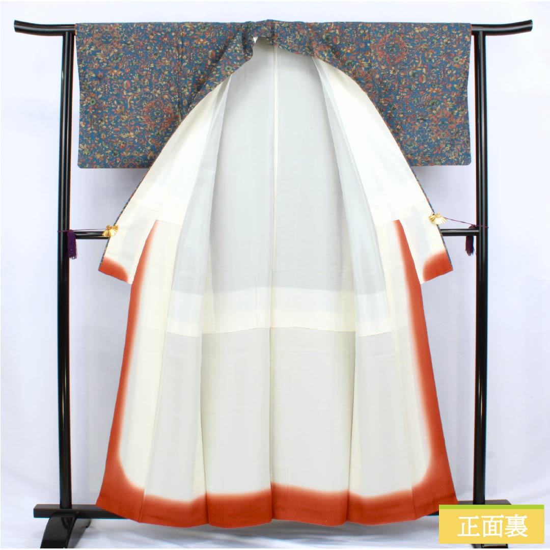 Komon silk S-rank kimono, length 158cm, sleeve length 63cm, lined, blue-tinted chintz, blue-toned, 1115006632317