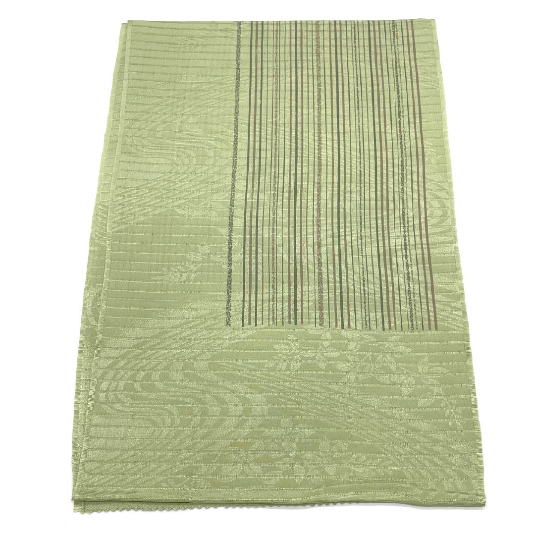 (新品)帯揚げ 正絹 セミフォーマル 柳茶色(やなぎちゃいろ) 夏物 縞 幾何学模様 長さ約168cm 幅約28cm NEWランク 緑系 1136000881919