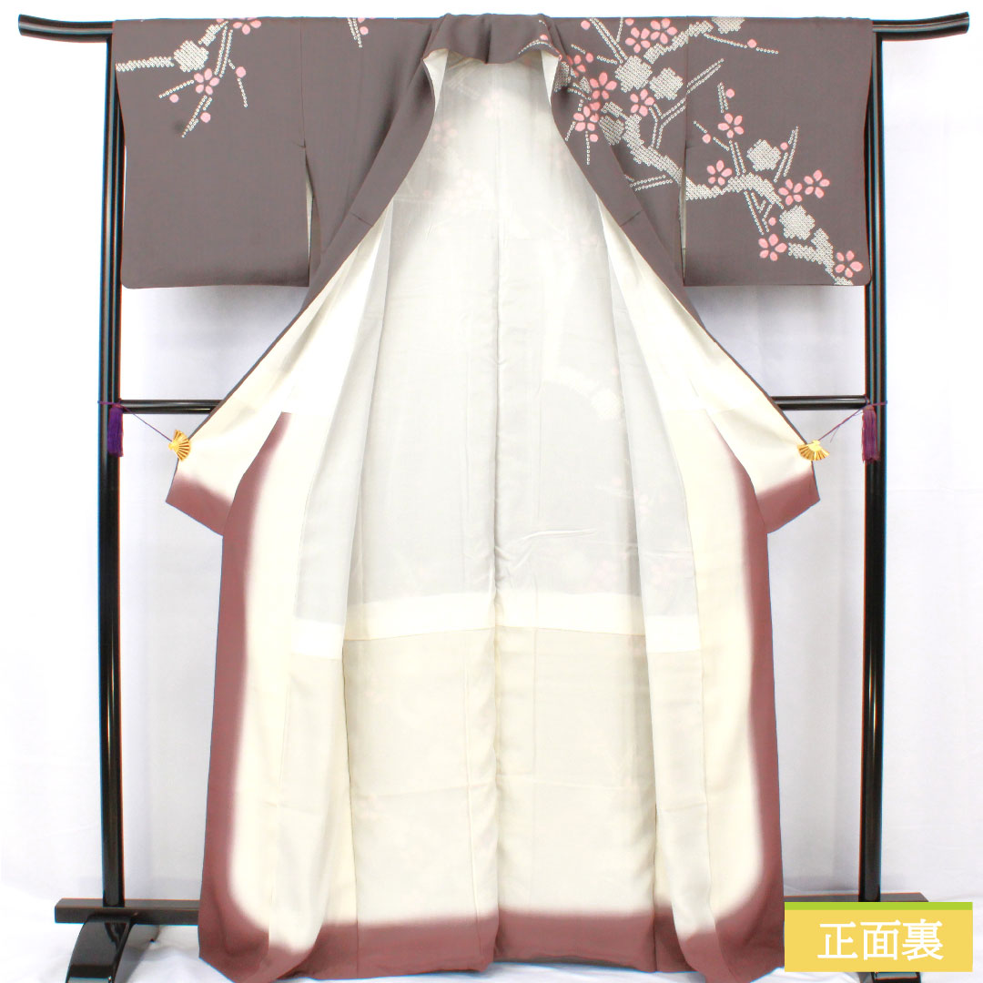訪問着 正絹 袷 身丈164cm 裄丈63.5cm 藍鼠色(あいねずいろ) 部分絞り 桜 Aランク グレー系 1112005773422