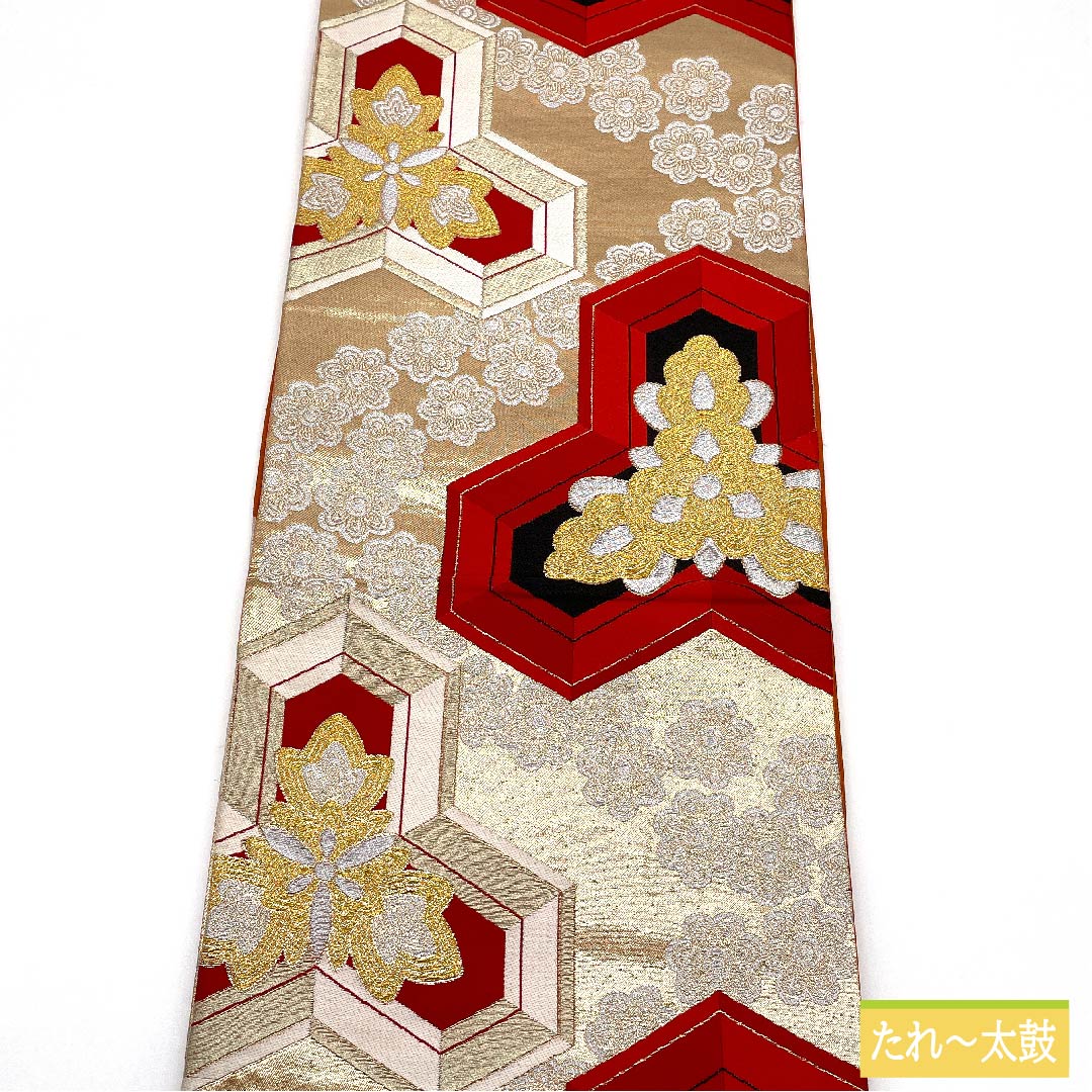 袋帯 正絹 金色(きんいろ) 亀甲 華文 帯丈412cm Sランク 六通 フォーマル 金系 1123011932321