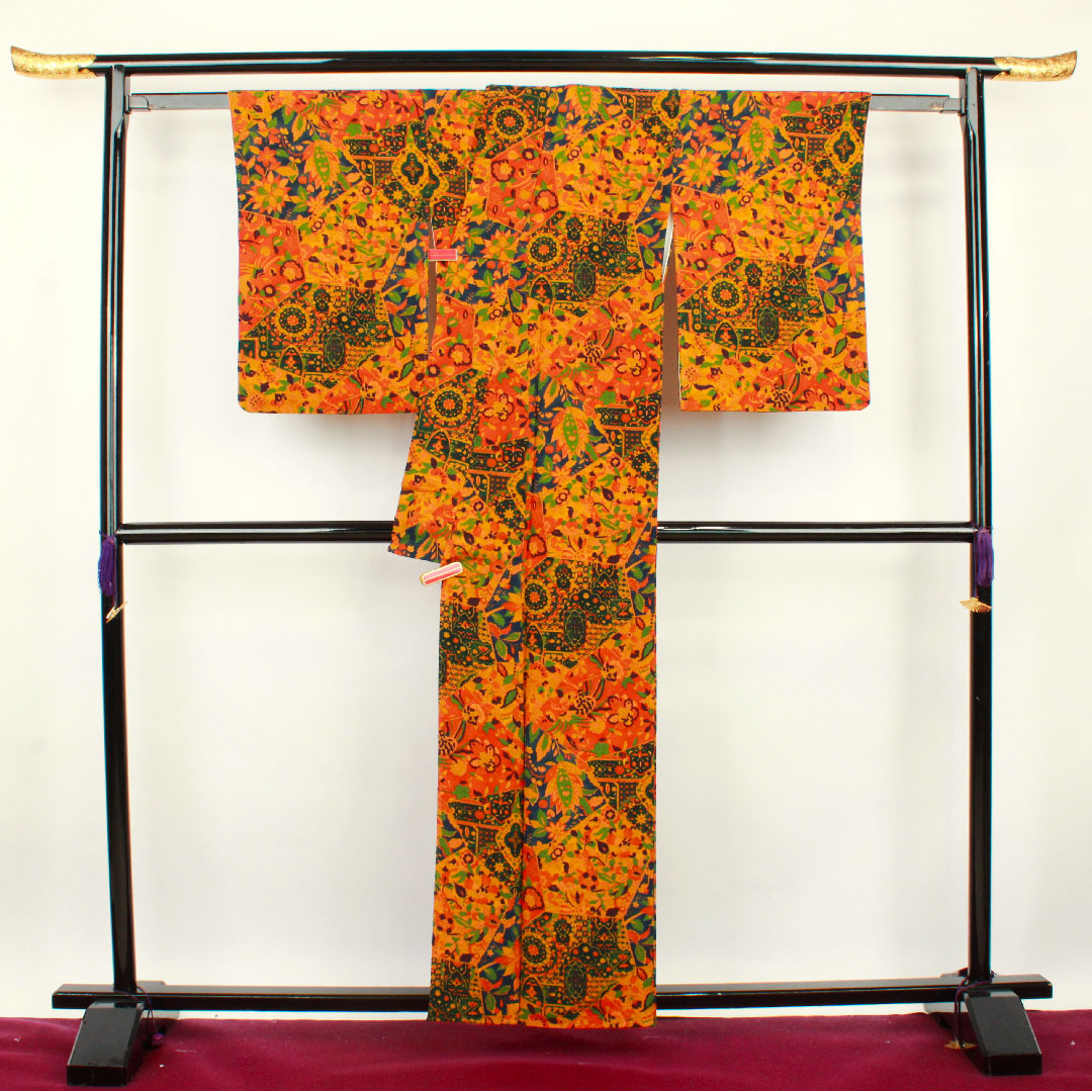 小紋 身丈159.5cm 裄丈63.5cm 袷 更紗模様 正絹 Sランク グラデ 1115002502399