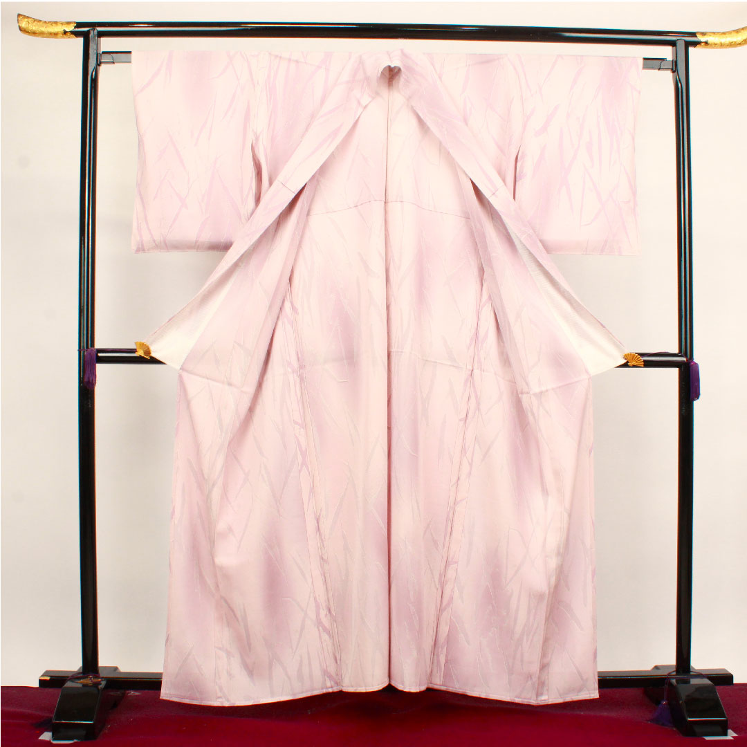 夏物 正絹 小紋 身丈159cm 裄丈62.5cm 桜色(さくらいろ) 抽象模様 しつけ糸付き 未使用品 絽 Aランク ピンク系 1132000533313