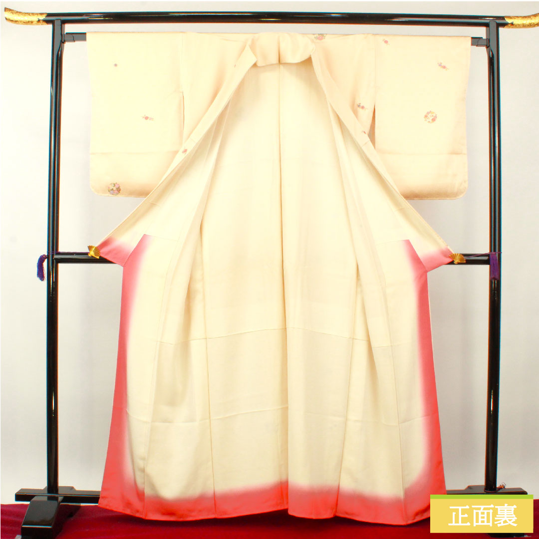 Komon, pure silk, length 162cm, sleeve length 64cm, lined, light color, Kyoto Yuzen, embroidery, B rank, cream color, 1115004204415