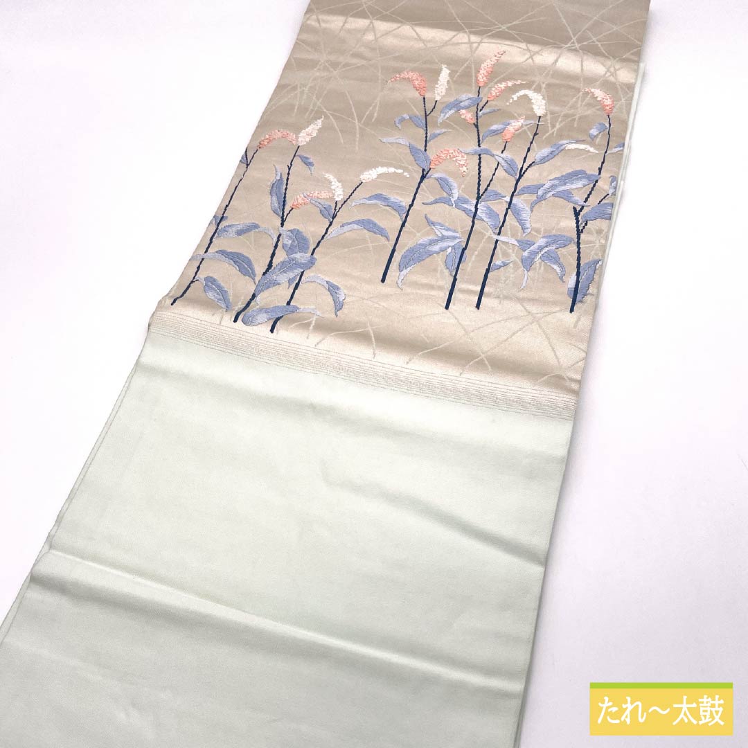 Nagoya obi, Unohanairo (color of Unohana), Karaori, floral pattern, obi length 359cm, pure silk, A rank, point pattern, casual, light blue, 1124007423324, Nagoya tailoring