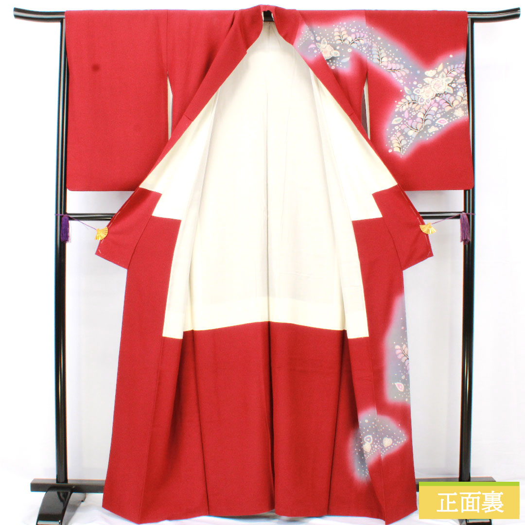 訪問着 正絹 袷 身丈163.5cm 裄丈64.5cm 臙脂色(えんじいろ) 辻ヶ花 Aランク 赤系 1112005823412