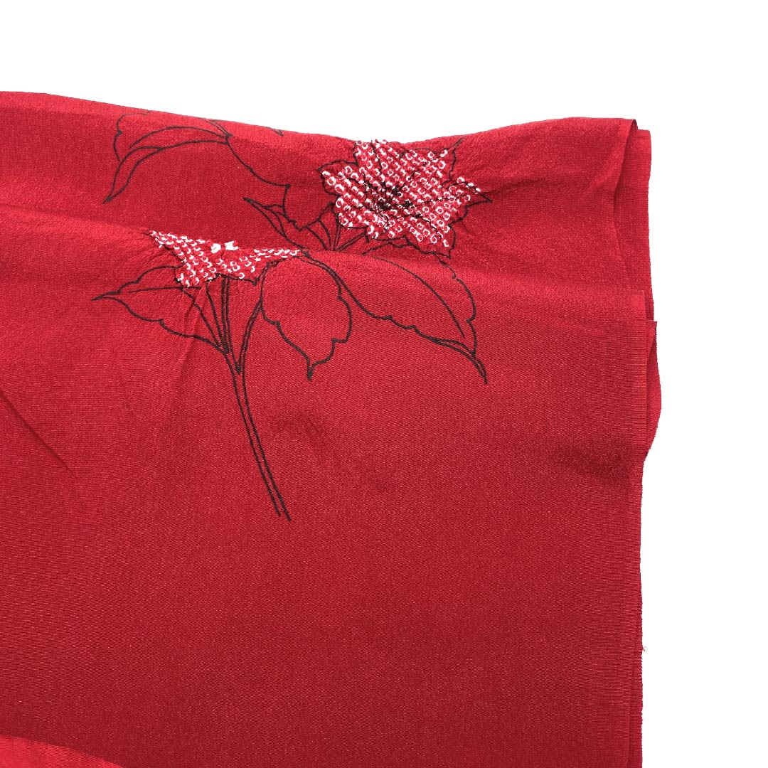 帯揚げ 正絹 Sランク カジュアル 紅赤色(べにあかいろ) 絞り 花柄 長さ約172cm 幅約28cm 赤系 1136003602912
