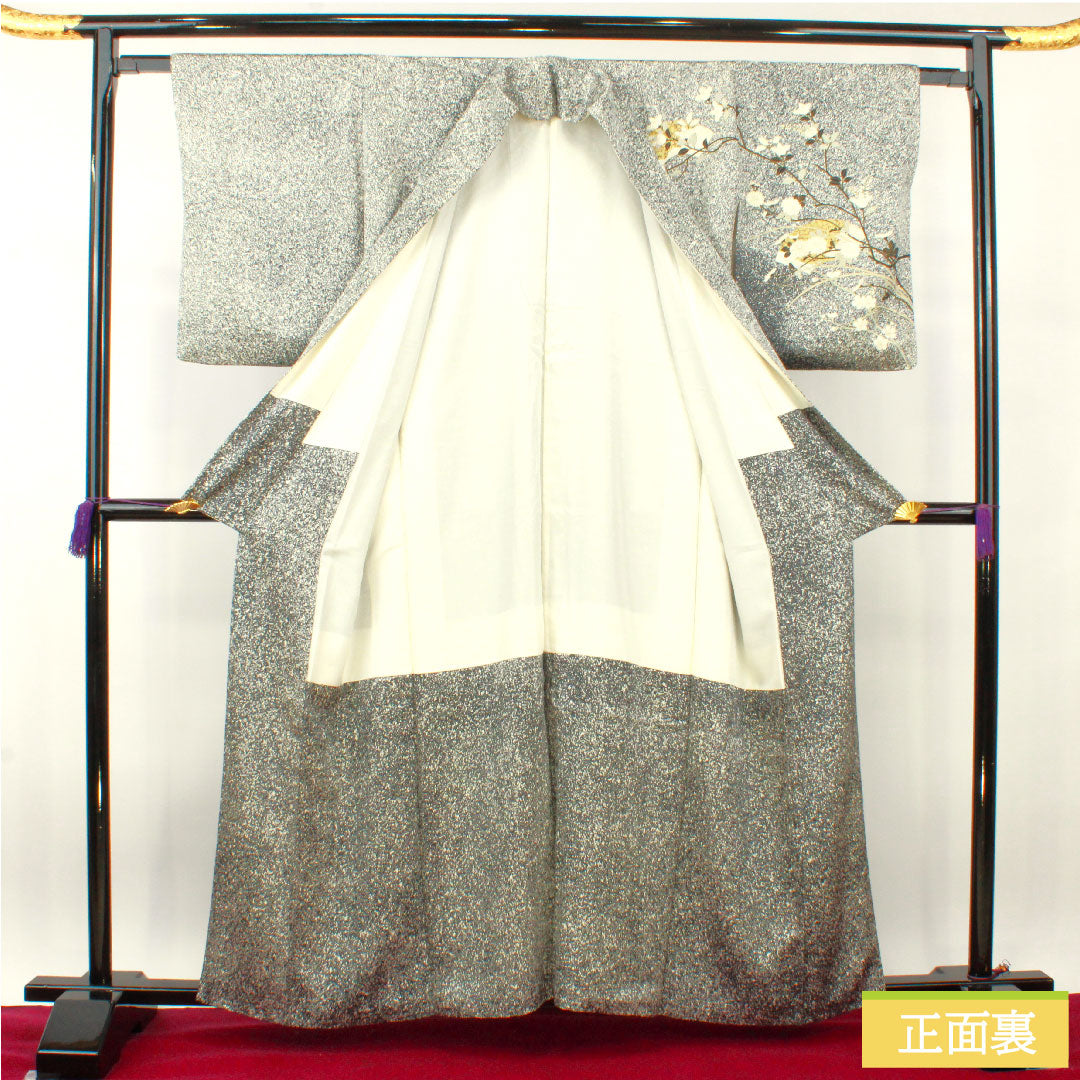 訪問着 袷 身丈160cm 裄丈62cm タタキ染 京友禅 吉祥文様 正絹 Sランク 黒系 1112003952410