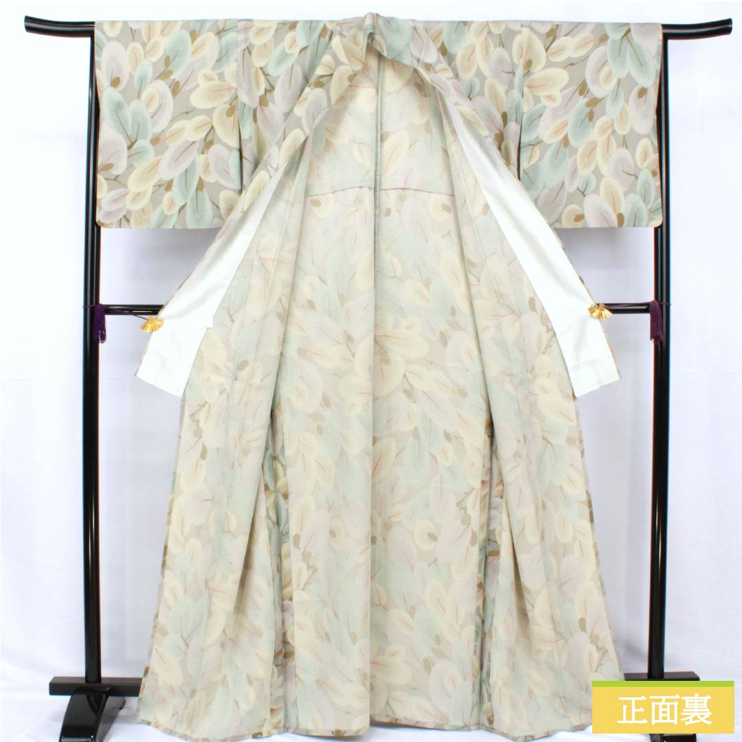 小紋 ポリエステル 身丈166cm 裄丈66cm 単衣 消炭鼠色(けしずみねずみいろ) 洗える着物 抽象柄 Aランク グレー系 1115005113522