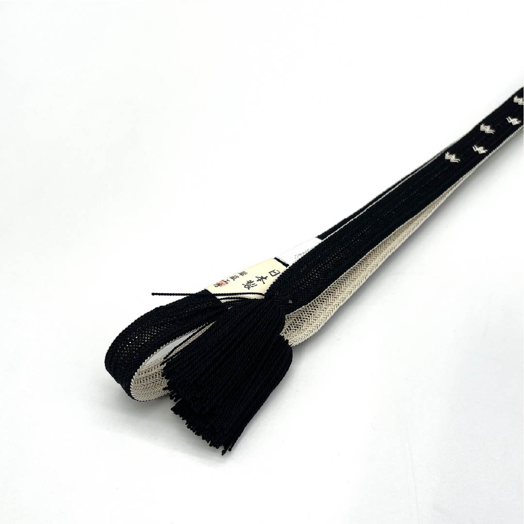(Brand New) Pure Silk Obi-jime (Sash Band) - Black, New Rank, by Suiran Kobo, with Twisted Tassels, for Single-Layer Kimono, Approx. 164cm Long, Approx. 1.4cm Wide, Casual, Black, Product Number: 1135005401310