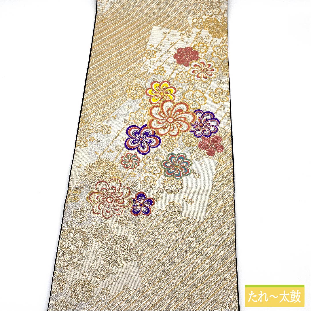 袋帯 正絹 金色(きんいろ) ねじり梅 桜 帯丈450cm Aランク 六通 フォーマル 金系 1123011483421