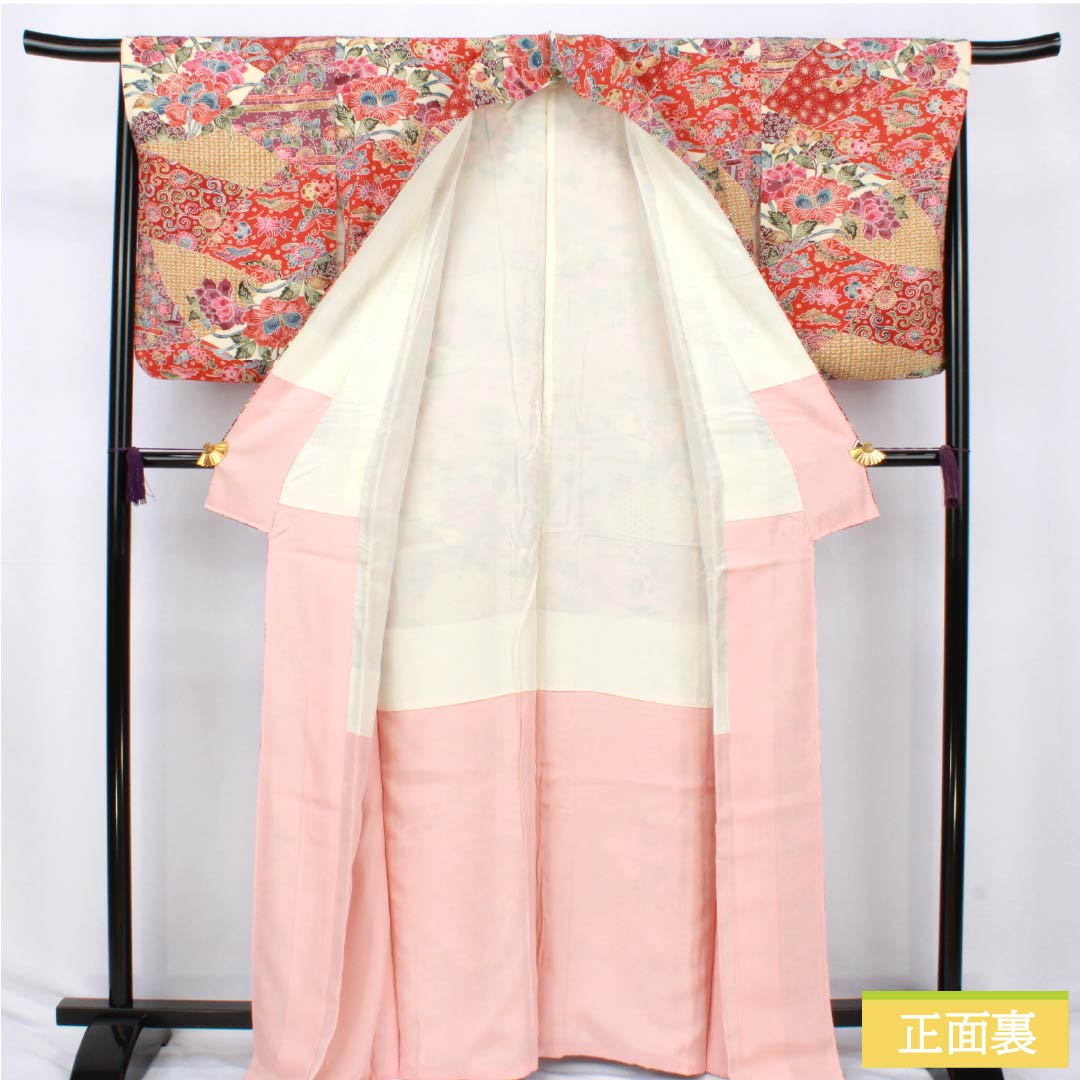 小紋 正絹 Sランク 身丈163cm 裄丈67cm 袷 京紅型 割付文様 紅型調 草花 グラデーション系 1115007342499