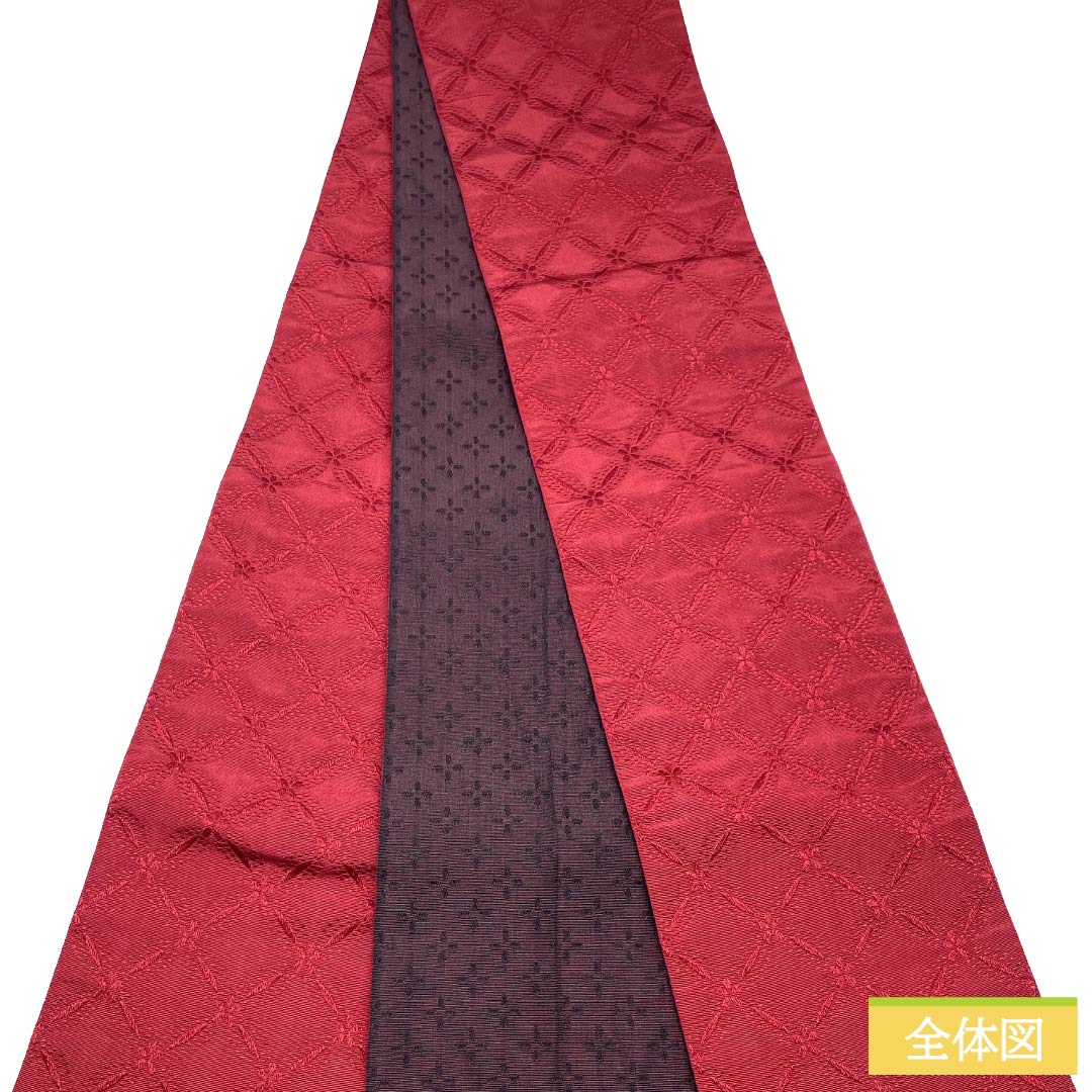 半幅帯 ポリエステル Aランク 真紅色(しんくいろ) リバーシブル 変わり七宝 小花 帯丈360cm マルチカラー 1125004393328