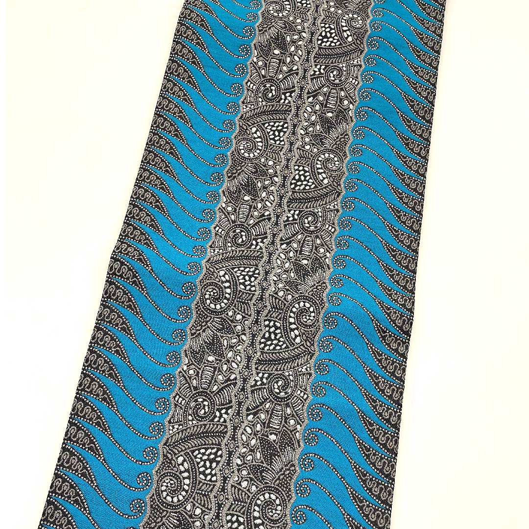 名古屋帯 活色 幾何学模様 ペイズリー柄 帯丈375.5cm 正絹 Sランク 全通 カジュアル 青系 1124005152317 開き仕立て