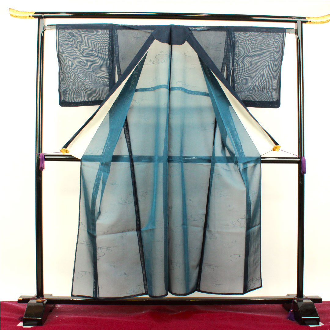 夏物 正絹 色無地 身丈155cm 裄丈65.5cm 濃紺色(のうこんいろ) 流水 紗 Sランク 紺系 1132000992318