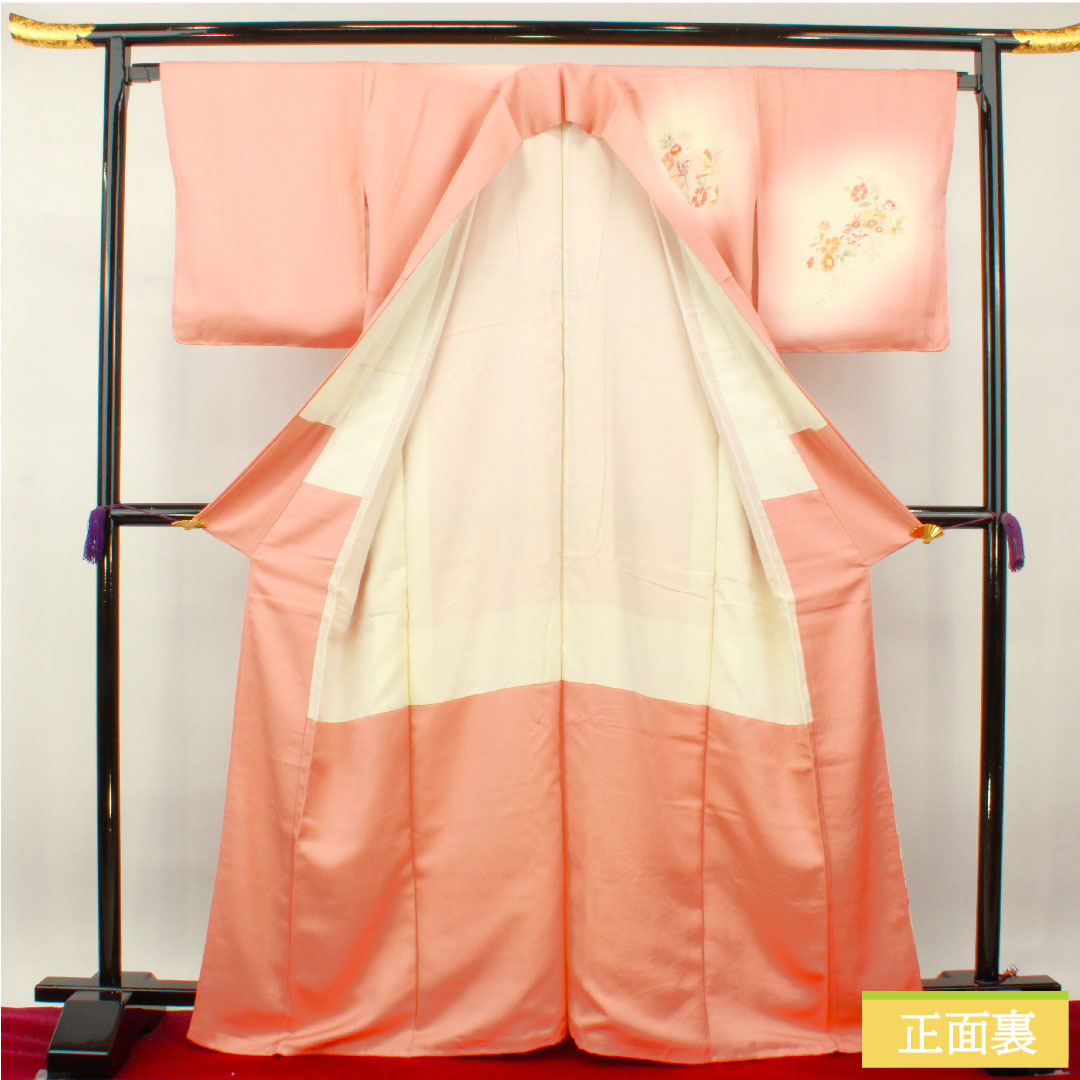 訪問着 正絹 袷 身丈167.5cm 裄丈66.5cm 一重梅色 蘇州刺繡 汕頭刺繡 吉祥文様 Sランク ピンク系 1112004062513