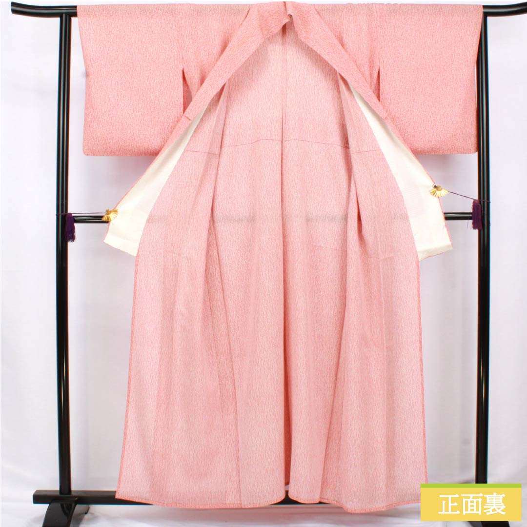 夏物 正絹 小紋 身丈157.5cm 裄丈64cm 薄紅梅色(うすこうばいいろ) 抽象模様 絽 Aランク ピンク系 1132002423313