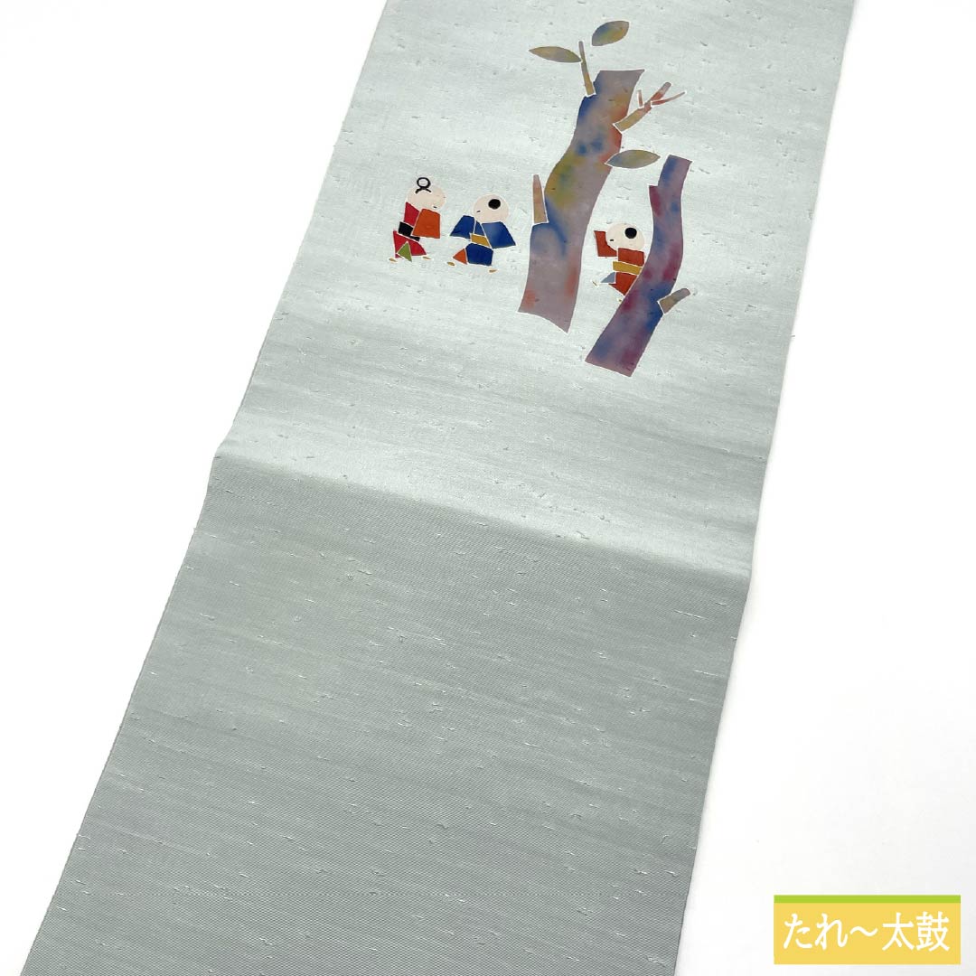 名古屋帯 正絹 Aランク 藍白色(あいじろいろ) ひげ紬 染め帯 童 帯丈368cm ポイント柄 カジュアル 水色系 1124009623324 名古屋仕立て