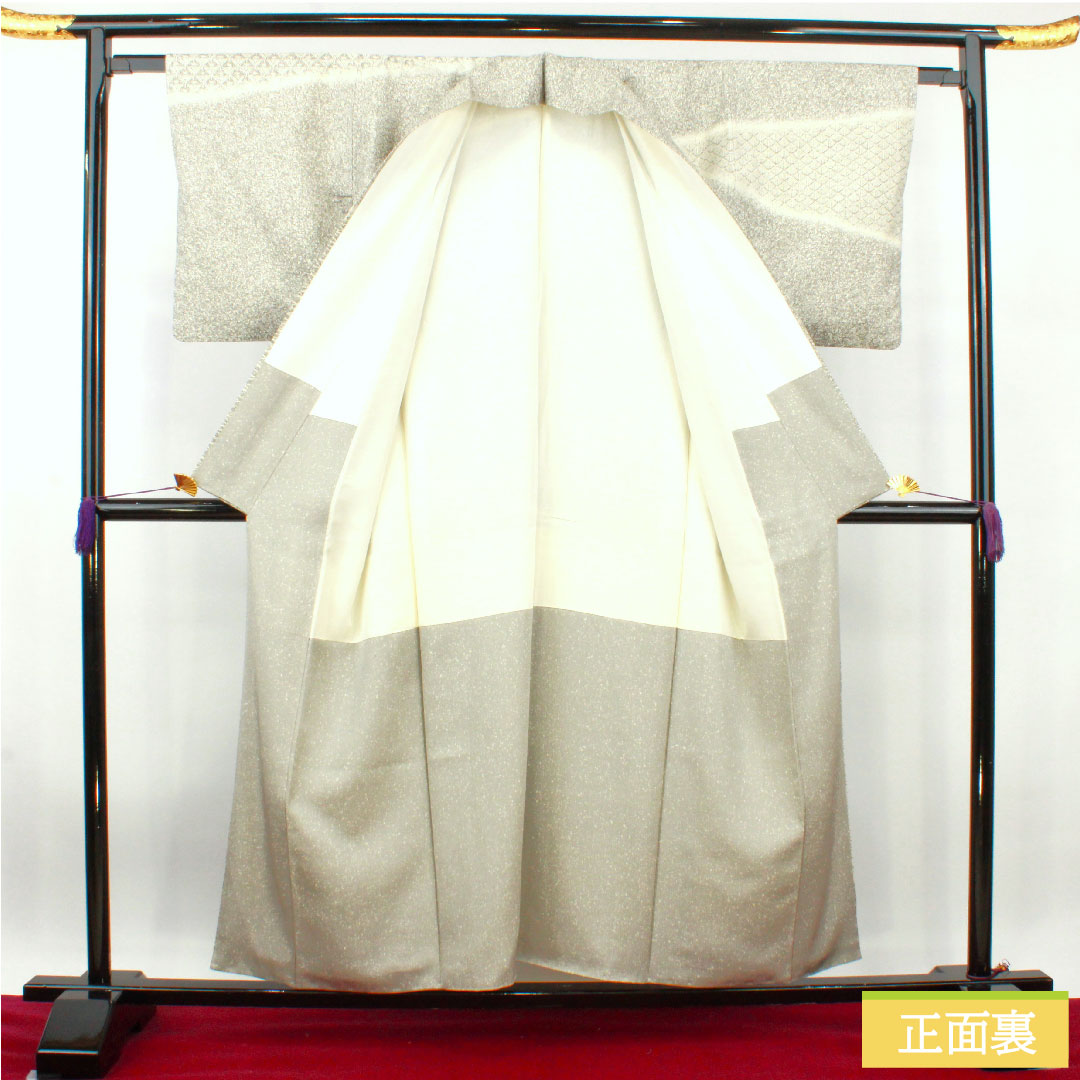 訪問着 正絹 袷 身丈158.5cm 裄丈62cm 絹鼠色 川村久太郎 タタキ染 紬地 抽象模様 Sランク グレー系 1112003842322