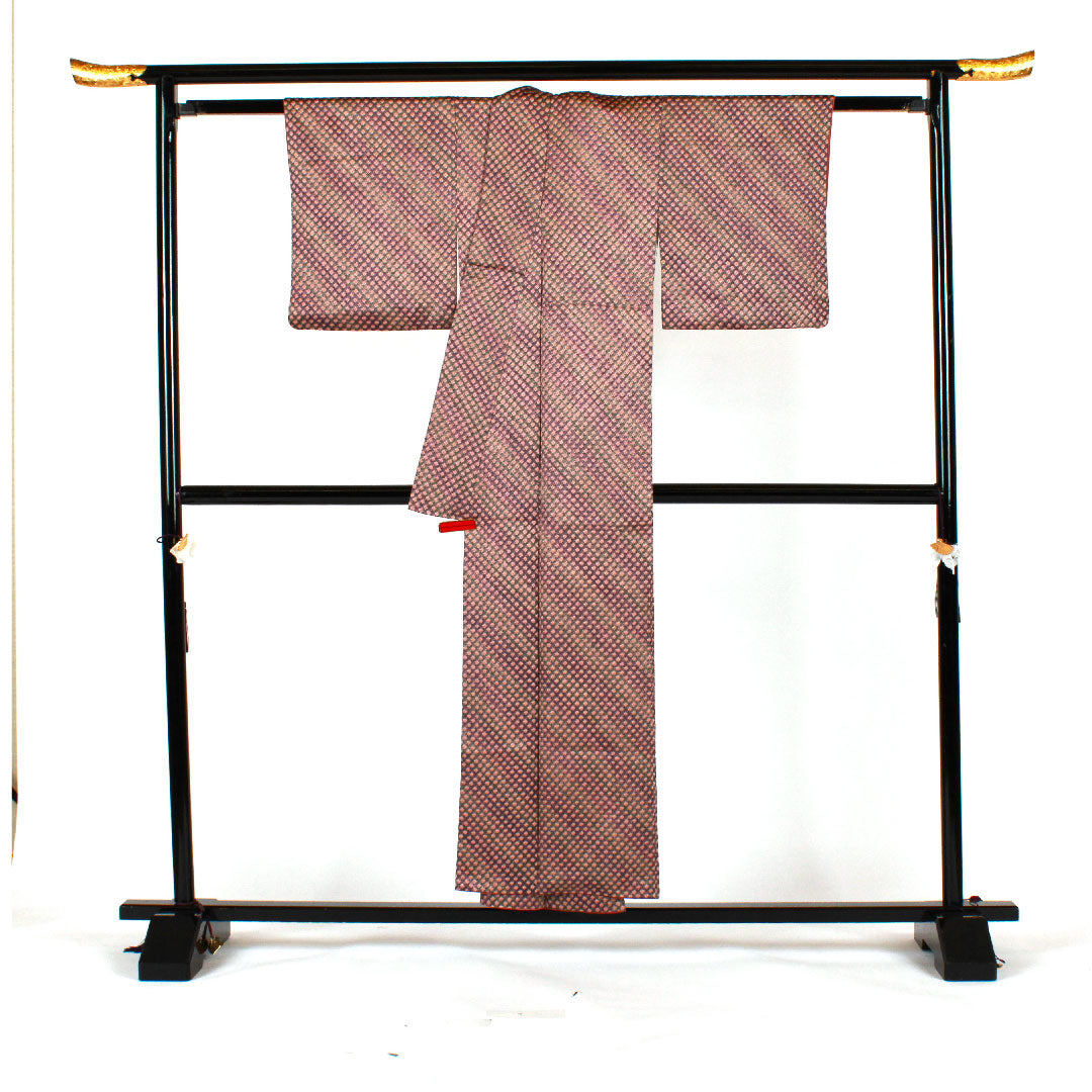 小紋 身丈154cm 裄丈63cm 袷 総絞り 正絹 Sランク 紫系 1115001802220