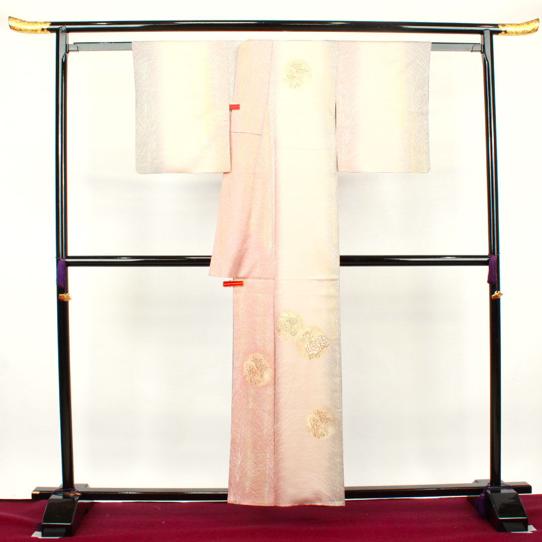 訪問着 袷 身丈157cm 裄丈62.5cm 汕頭刺繡 雪輪 草花模様 正絹 Aランク グラデ 1112002333399