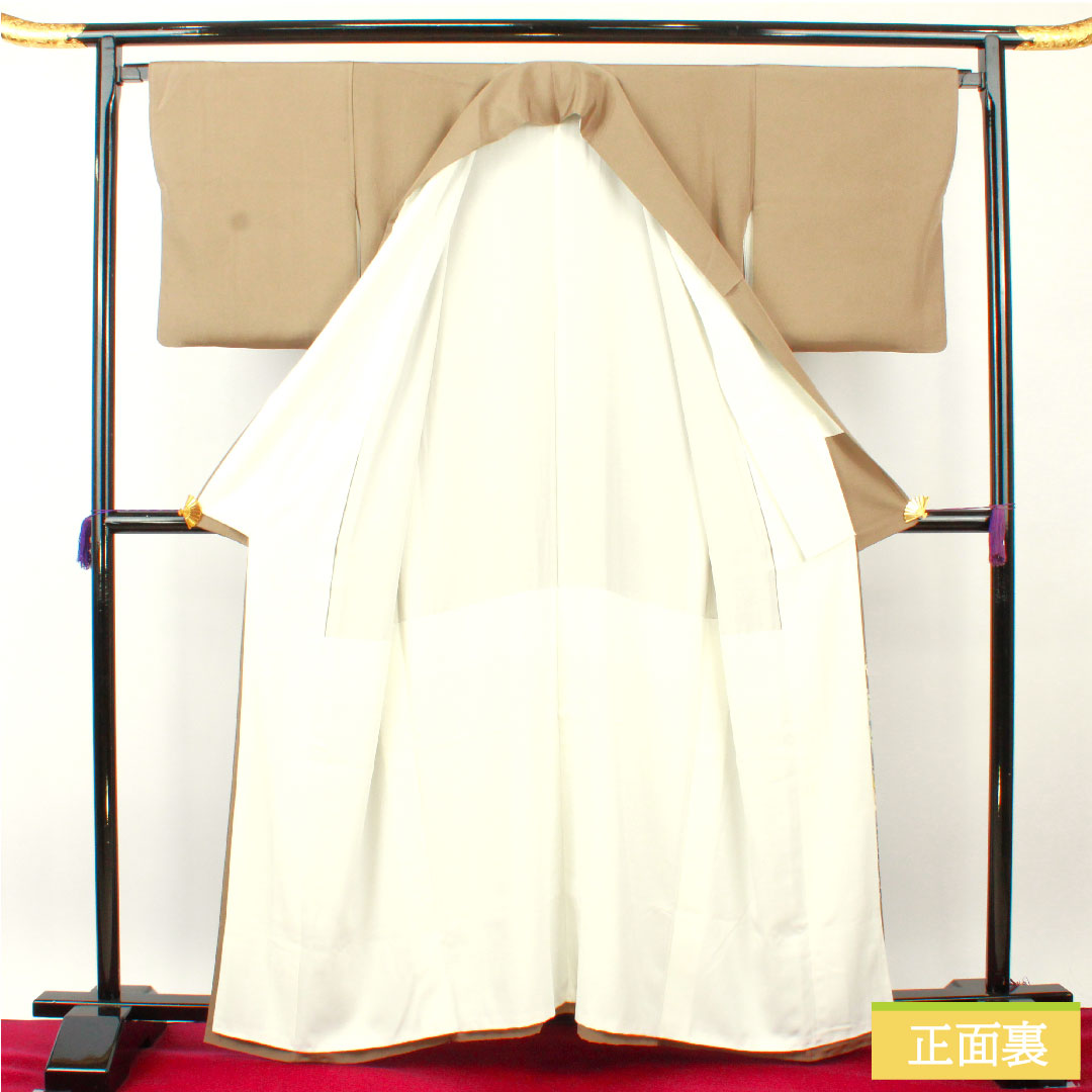 彩色留袖、纯丝、长度161厘米、袖长66厘米、衬里、壁灰色、京加贺友禅、暗襟、山水纹、三个徽章、常春藤、A级、棕色、1111001403414