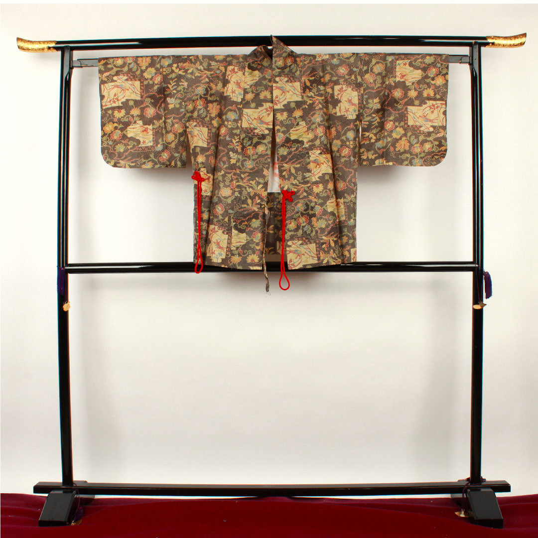 道中着 身丈71cm 裄丈62.5cm 墨色 型染 正絹 Sランク 袷 黒系 1117000542910