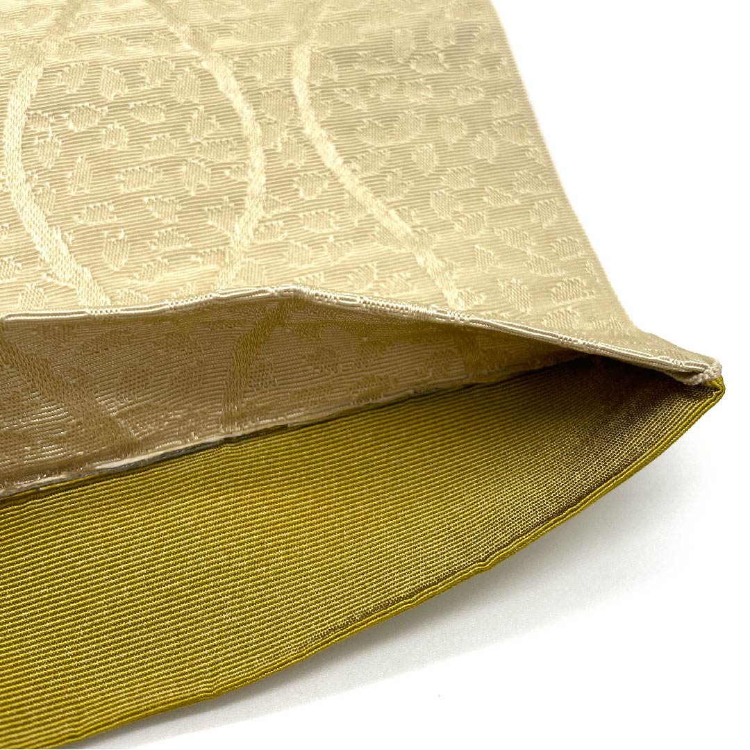 半幅帯 ポリエステル 帯丈372cm 枯野色(かれのいろ) 立涌文様 小桜 古典柄 ベージュ系 Aランク 1125001313325